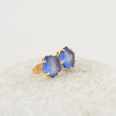 Blue Sapphire Studs Earrings, Sapphire Quartz 11x11mm Star Shape Gold Plated Gemstone Studs Earrings, Beautiful Prong Set Studs For Girls